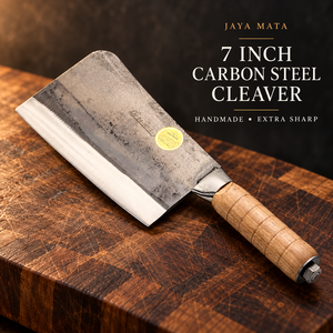 Couteau à découper JAYA MATA 7 pouces en acier carbone, manche en os traditionnel fait main, finition mate, extra tranchant - Product Image 1