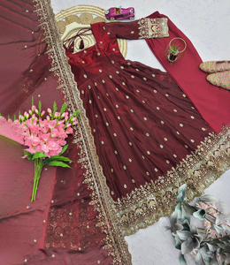 Traje Anarkali Tradicional de Diseñador para Mujer, Traje de Seda Largo, Vestido de Fiesta Indio Pakistaní para Boda, Reversible para Invierno y Verano - Product Image 1