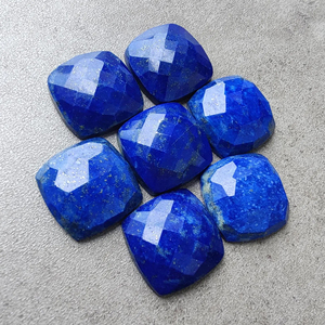 Natural Lapis Lazuli Checker Cut Square <b>Cushion</b> Shape Calibrated Flat <b>Back</b> Loose Gemstone - Product Image 3