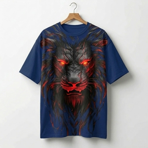 Men's Black Lion Red Eyes Printed T-Shirt Short Sleeve O-Neck Casual Regular Fit Jersey Polyester <b>Animal</b> <b>Pattern</b> - Product Image 4