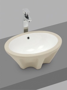 Lavabo de salle de bain ovale de luxe à encastrer en céramique émaillée, vasque de comptoir moderne pour meuble-lavabo, modèle Plucky-A, cuvette intégrée - Product Image 5