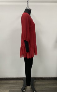 Red V-Neck <b>Chiffon</b> Mini <b>Dress</b> With Bubble Sleeves And Ruffle Hem A-Line <b>Wrap</b> Front Casual Summer <b>Dress</b> - Product Image 3