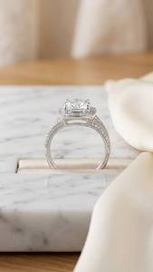925 Silver Classic Halo <b>Cushion</b> Moissanite Diamond Engagement <b>Ring</b> <b>Wedding</b> Anniversary Handmade <b>Ring</b> for Women. - Product Image 5