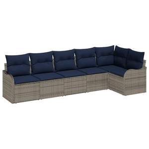 6 Piece Grey Poly <b>Rattan</b> Garden <b>Sofa</b> Set Outdoor Furniture Waterproof Cushions Contemporary Design - Product Image 2