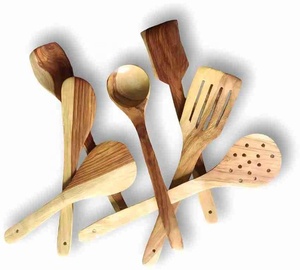 Juego de utensilios de cocina de madera antiadherente, respetuosos con el medio ambiente, cucharas para freír pulidas para cocina, para servir en fiestas, comedor, incluye - Product Image 5