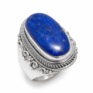 Vintage Handmade <b>Lapis</b> <b>Lazuli</b> Statement <b>Ring</b> 925 Sterling Silver Boho Artisan Gemstone Cocktail <b>Ring</b> Women Jewelry for Men Her - Product Image 3
