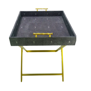 Hot selling High Quality Hotel Furniture Faux Shagreen Buttler <b>Tray</b> Rectangle Shape with Mental Legs - Product Image 4