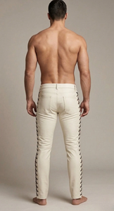 Pantalones Ajustados Blancos con Cordones para Hombre, de Algodón, Largos, Casuales, para Verano, Cintura Media, Transpirables - Product Image 6