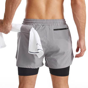 Loose Fit Elastic Waist Solid Casual Men Double <b>Layer</b> Shorts Customized Plus Size Eco-Friendly Quick Dry Breathable - Product Image 2