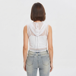 Top corto de malla sin mangas para mujer, con cremallera, transparente, estilo hoodie, ropa de discoteca para mujer, sudaderas transparentes para damas - Product Image 3