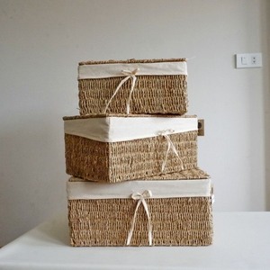 Handwoven Seagrass Rectangle Simple Design Multipurpose Multifunction Storage Basket Handle Eco-Friendly Organizing <b>Solution</b> for - Product Image 1