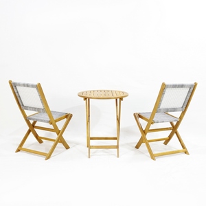 Ensemble bistrot en bois d'acacia au design moderne - Table de patio pliable et 2 chaises tressées - Product Image 2