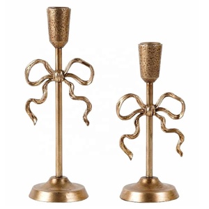 Hot Selling Gold <b>Bow</b> Taper Candle <b>Holders</b> Set of 2 Decorative Candlesticks Stand for Dining Room Table Wedding Party - Product Image 1