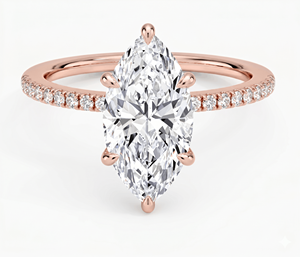 Anillo de compromiso de lujo chapado en oro de 18K y 14K con diamante CVD de corte marquesa y banda lateral de diamantes redondos, anillo de promesa solitario para mujer - Product Image 1