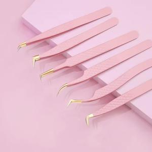 Juego de Pinzas para Pestañas Morje de Acero Inoxidable Quirúrgico de Precisión, Puntas Lisas Rosadas para Uso Estético - Product Image 1