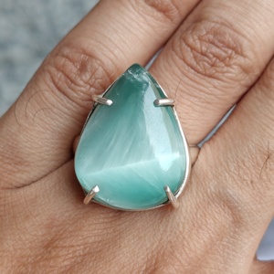 Bague en argent sterling avec pierre précieuse en héminorphite naturelle, taille : 11 USD - Product Image 1