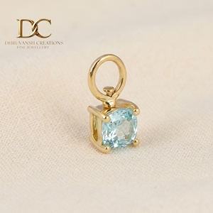 Colgante minimalista de oro macizo de 14 quilates con amuleto de Yag Paraiba azul cultivado en laboratorio, joyería fina para mujer, para pulsera o collar. - Product Image 3