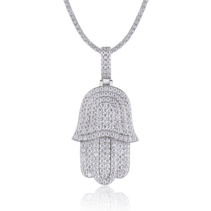Collar con Colgante de Mano de Hamsa de Diamante Moissanita, Plata 925, Cadena con Dijes Iced Out, Joyería de Protección Espiritual, Regalo para Hombres y Mujeres - Product Image 1