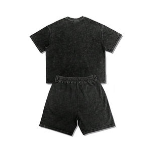 Men's Custom Graphic T <b>Shirt</b> Shorts Set Rhinestone <b>Studded</b> Washed Cotton Streetwear Two Piece Summer Outfit Wholesale - Product Image 2