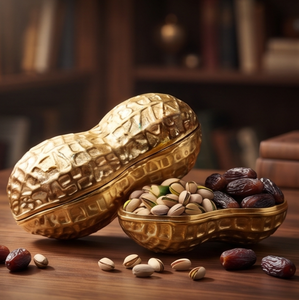 Coffret de rangement de luxe en métal doré pour dattes et fruits secs, en forme de coquille texturée réaliste - Product Image 5