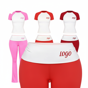 2026 <b>Sexy</b> Slim-Fit Women's Two-Piece <b>Set</b> New Arrival Running Activewear Outfits Fitness <b>Set</b> Manufacturer Block Raglan Sleeve - Product Image 4
