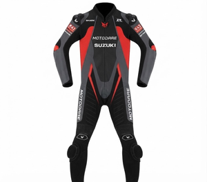 ชุดจั๊มสูทหนังแท้พรีเมียม Suzuki MotoCP Racing 1 ชิ้น/ชุดขับขี่พร้อม Hump Level 2 CE ผลิตตามสั่ง - Product Image 1