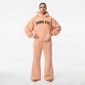 Wholesale Custom Women’s Acid Wash <b>Rhinestone</b> <b>Hoodie</b> And Jogger Solid Color <b>Rhinestone</b> Pocket Winter Wear Tracksuit For Women - Product Image 3