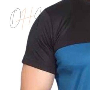 T-shirt à manches courtes pour homme, bleu et noir, à blocs de couleur, col rond, avec motif, séchage rapide, coupe décontractée, longueur normale, tricoté en polyester - Product Image 5
