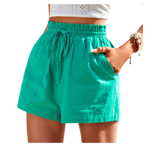 Shorts de Lino Puro para Mujer con Cintura Ajustable con Cordón y Bolsillos, Ropa Casual de Verano, Corte Regular, Tela Transpirable - Product Image 3