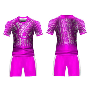 Ensemble d'uniformes de rugby personnalisés pour adultes, respirant, 100 % polyester, maillot de rugby à manches courtes et short, service OEM, vêtements d'équipe - Product Image 4