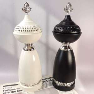 Black Brass Bakhoor Incense <b>Burner</b> Bowl With Engraved <b>Silver</b> Ash Catcher Tray Wholesale Charcoal Censer Holder Arabian Mabkhara - Product Image 4