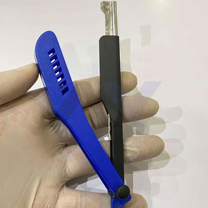 RTS High Quality Blue Straight Edge Barber Razor for Men Durable <b>Plastic</b> Handle with <b>Slide</b>-out Stainless Steel Blade - Product Image 4