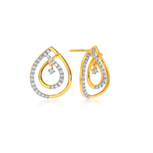 Pendientes de Diamantes de Oro Amarillo de 18K de Lujo para Mujer con Diamantes de Corte Brillante Redondo y Diseño de Lágrima para Boda - Product Image 2