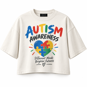 Custom Women's Crop <b>T</b>-<b>Shirt</b> <b>Autism</b> Awareness Heart Puzzle Print Loose Fit Casual Crew Neck Short Sleeve 100% Cotton Digital - Product Image 1