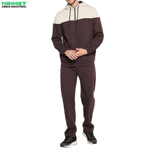 Men's Brown Color Blocking Hooded <b>Tracksuit</b> Set Full Sleeve Casual Joggers With Side Pockets Autumn Wear - Product Image 4