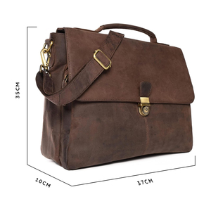 Classic Brown Leather Laptop <b>Briefcase</b> With Shoulder Strap Durable Travel Bag - Brown Leather Laptop Bag - Product Image 3