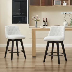 007 Set di 2 Sgabelli da Bar Moderni in Tessuto di Lino con Bottoni Trapuntati, Sedie Girevoli Eleganti per Isola Cucina o Bar - Product Image 2