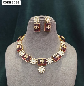 Elegant Designer <b>Ruby</b> Stone Polki <b>Necklace</b> Set Gold Plated Bridal Wedding Party Wear Ethnic Jewelry Set for Women Wholesale IND - Product Image 3