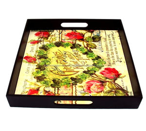 Plateau de service en bois imprimé de fleurs personnalisées avec sous-verre rectangulaire assorti pour servir les aliments - Product Image 6