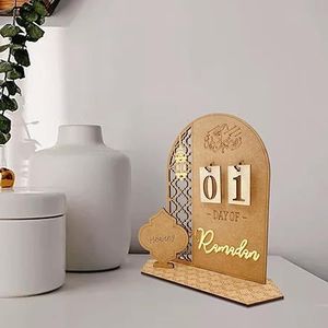 Calendrier du Ramadan en métal avec chiffres rabattables et design en arche pour une décoration de table islamique moderne - Product Image 1
