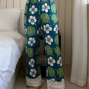 Hand Block Print paisley Cotton Palazzo Pants for <b>Women</b> Relaxed Fit Elastic Waist Summer Resort Wear cotton loose fit pants - Product Image 1