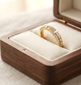 Bague de fiançailles demi-éternité en or massif 10K 14K 18K avec diamant de laboratoire taille brillant rond de 0,48 carat, couleur DEF, clarté VS VVS - Product Image 5