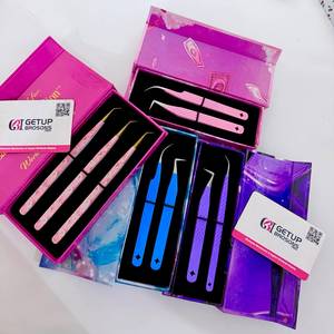 Pince à épiler GETUP BROSONS IMPEX en acier inoxydable enduit de poudre rose, violet, bleu, durable, à 90/45 degrés/courbe, précision et douceur - Product Image 3