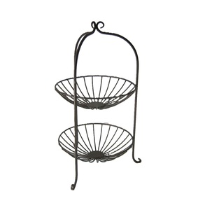 Cesta de Frutas de Alambre de Hierro Más Vendida, Cestas Decorativas Redondas de Lujo con Acabado Negro para Mesa, Cestas de Almacenamiento Decorativas de 2 Niveles - Product Image 1