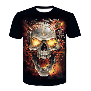 Men's Breathable 100g Gothic Skull T-<b>Shirt</b> Stitched <b>Face</b> Print Back Design Short Sleeve V-Neck Casual Summer Wear 100% Cotton - Product Image 6