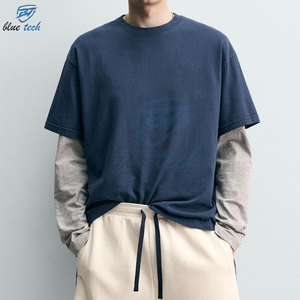 Camiseta Azul Marino de Manga Corta con Cuello Redondo y Estampado Frontal para Hombre, Estilo Casual, 100% Algodón Jersey - Product Image 3