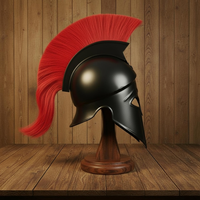 Casque corinthien spartiate grec en métal avec plume rouge, casque de guerrier antique, objet décoratif historique de collection pour la maison