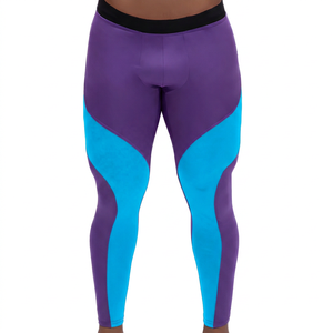 Men's Purple Black Compression Full Length Leggings Elastic Waist Solid Color <b>Spandex</b> Nylon Fitness Yoga <b>Pants</b> - Product Image 4