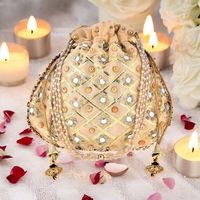 Sac Potli en coton brodé et perlé, léger, fait main, personnalisable, avec cordon de serrage, pour mariage, soirée, mariée, rangement