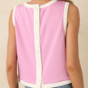 Débardeur marron sans manches pour homme, col rond, motif à pois pailletés, style tricoté décontracté, tricot extensible personnalisé pour femme avec bordure contrastante - Product Image 6